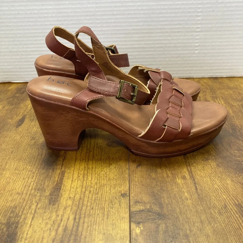 b.o.c Women's Brown Leather Braided Strappy‎ Platform Heel Sandals Size 8M